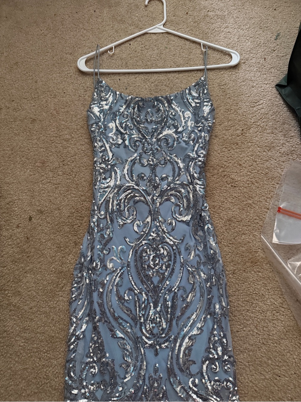 Elegant Light Blue Sequin Slip Dress